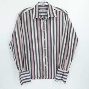 Ted Baker Shirt Mens‎ 4 Gray Pink Striped Button Down French Cuff Dress Business